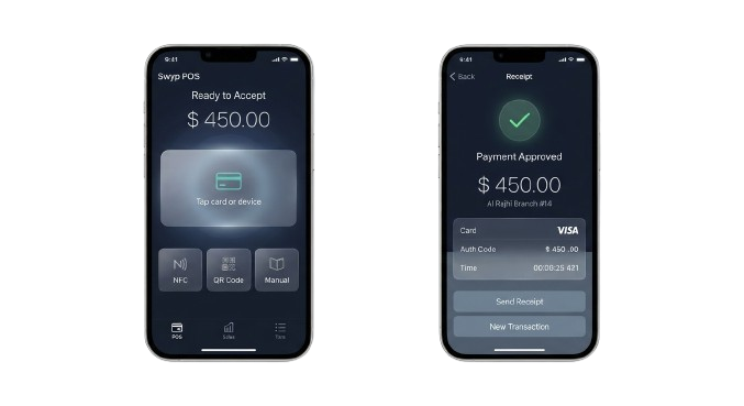 Customer tapping to pay at a Swyp-powered point of sale